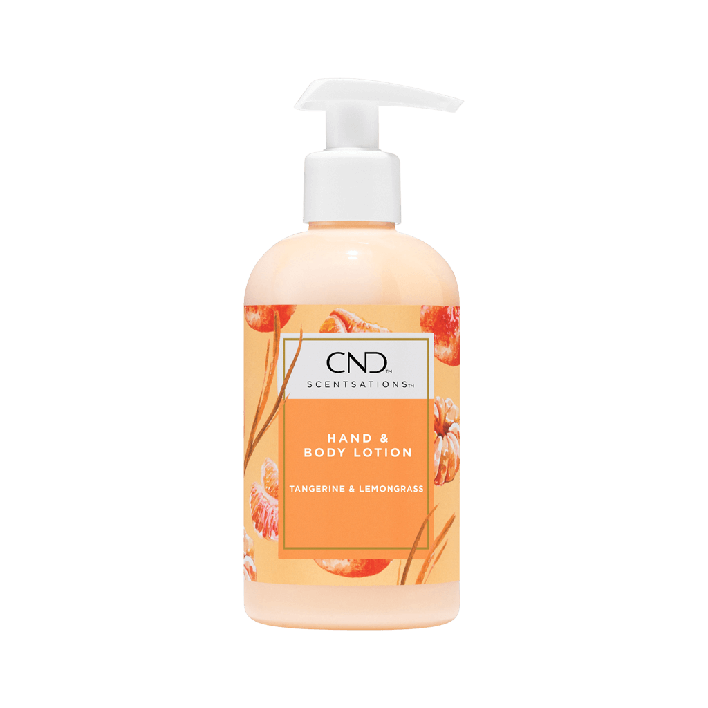 Single pump bottle of body lotion, orange lotion.