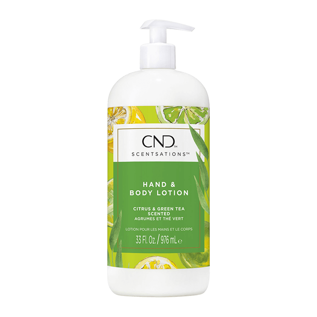 Large pump bottle with body lotion, green label.